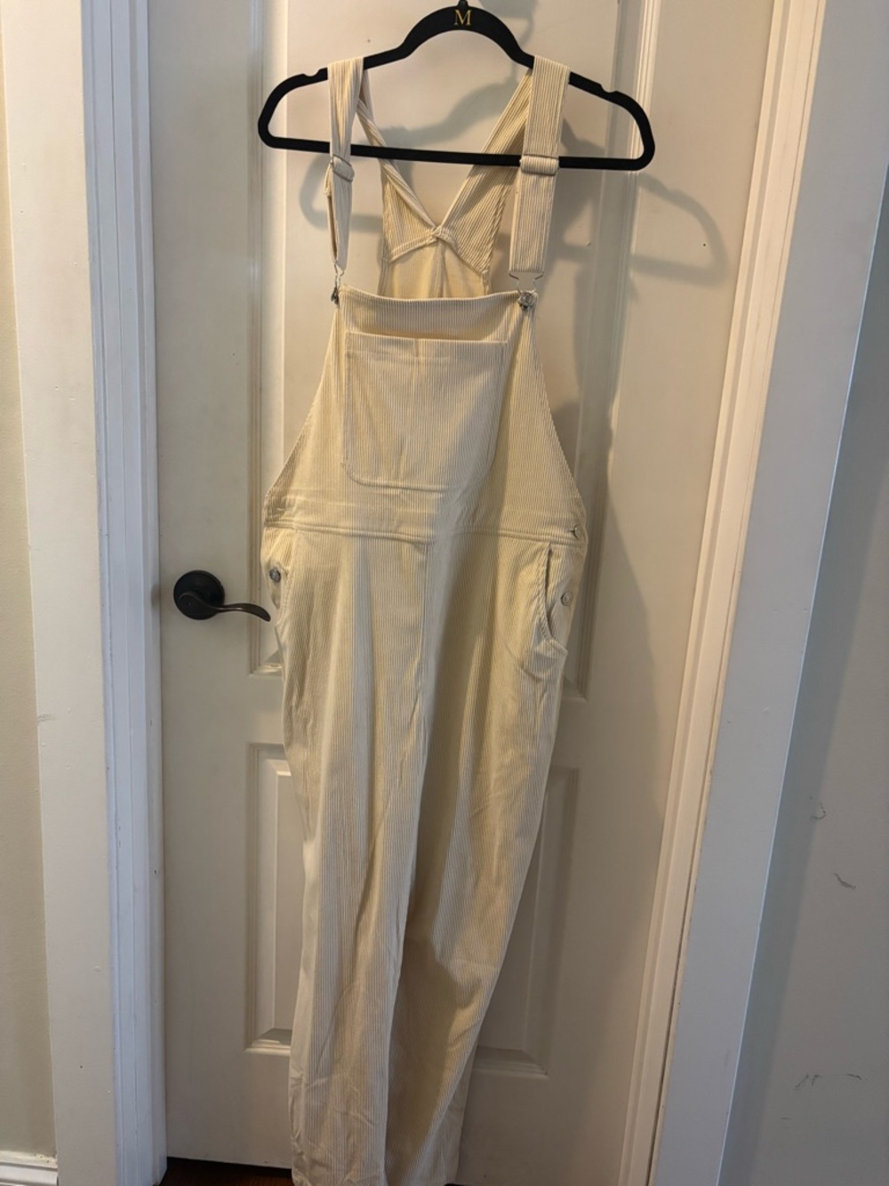 Cream Ribbed Overalls Jumpsuit - Relaxed Fit